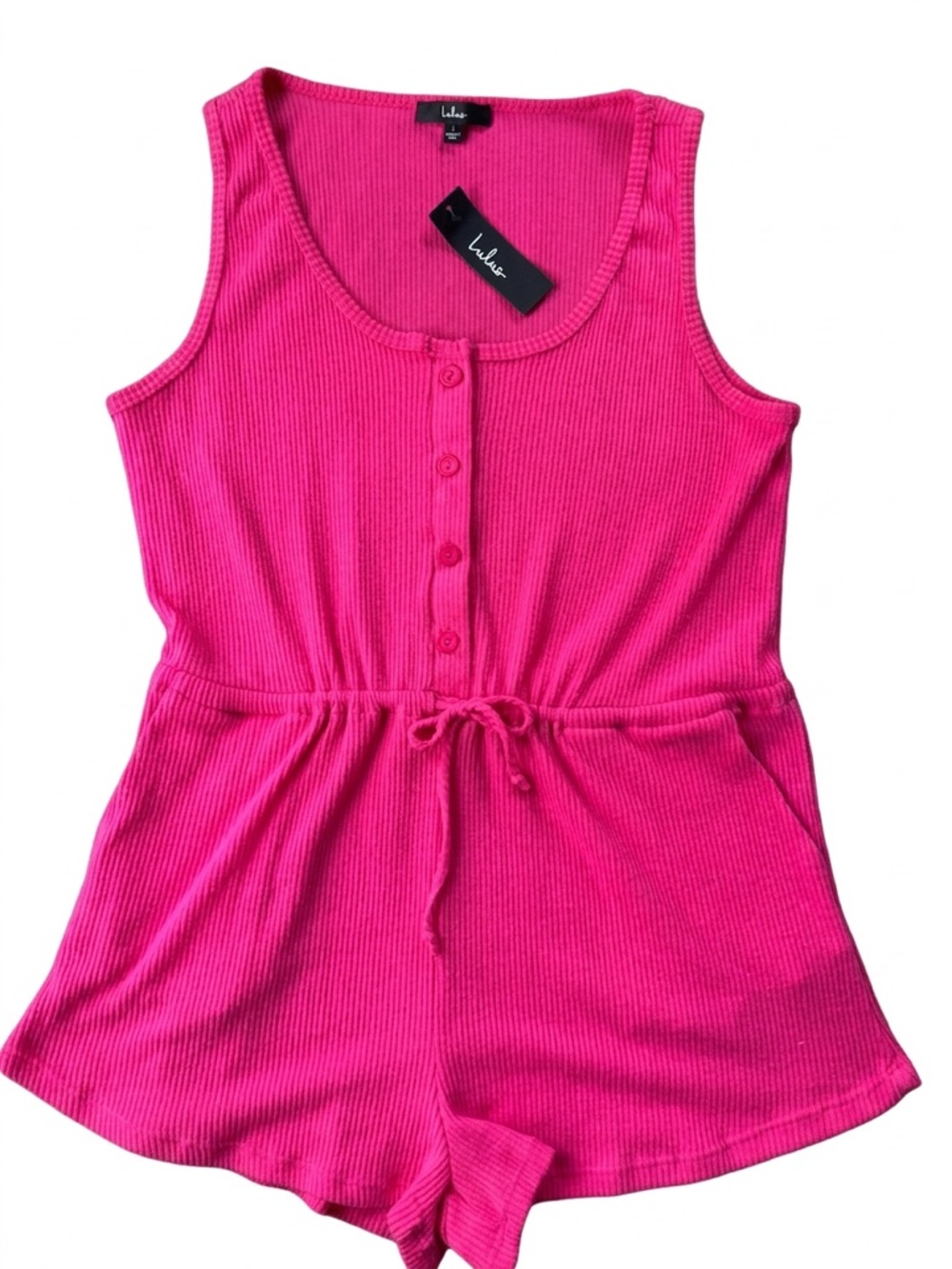 Lulu's Hot Pink Sleeveless Button Front Romper NWT